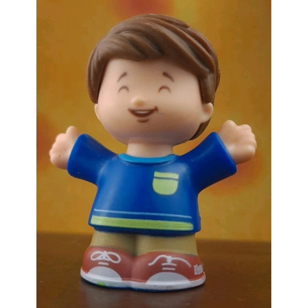 Fisher Price Little People Figure Boy in Blue Shirt Smiling School Bus Toy #340